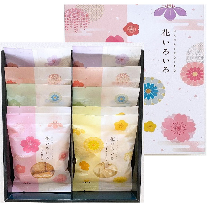 ＜送料別＞花いろいろ10袋入り（寄付額100円）　＊米本来の旨みを最大限に引き出した人気の5種類の美味しいあられやおかきのセットです。