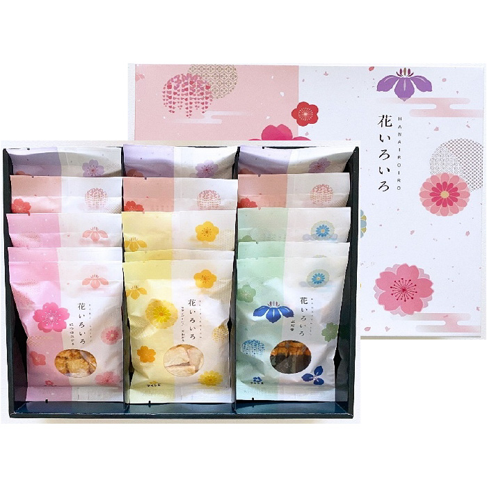 ＜送料別＞花いろいろ15袋入り（寄付額125円）　＊米本来の旨みを最大限に引き出した人気の5種類の美味しいあられやおかきのセットです。
