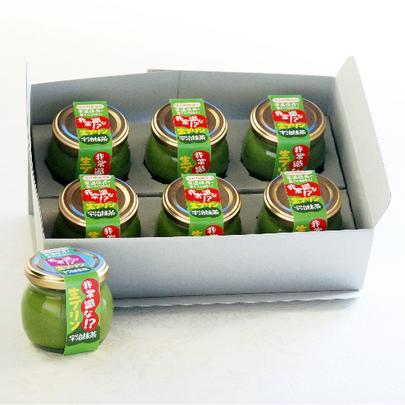 ＜送料別＞非常識な！？生プリン 宇治抹茶6個入り（寄付額170円）　＊常温で日持ちする贈る人、贈られる人双方が嬉しくなる、味も食感も冷蔵のプリンと変わらぬ感動のプリンです！