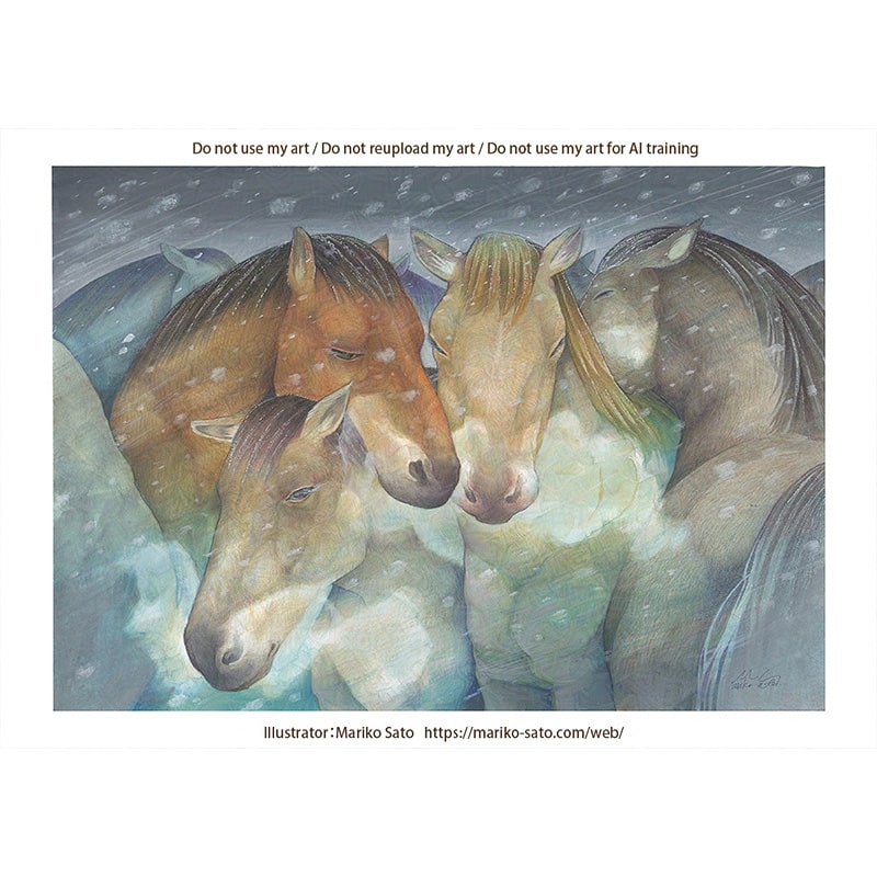 ＜送料込＞原画「冬の道産子」（額装あり）（寄付額2,045円）